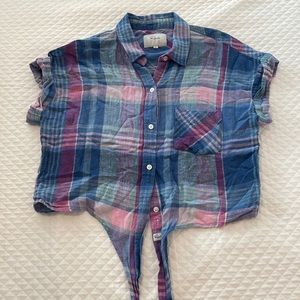 Rails Plaid Cropped Tie Waist Top